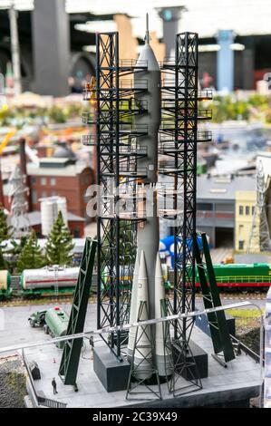 Saint Petersburg, Russia - December 9, 2019: Miniature model objects on the exhibition of Grand maket Russia. Layout of a space Stock Photo