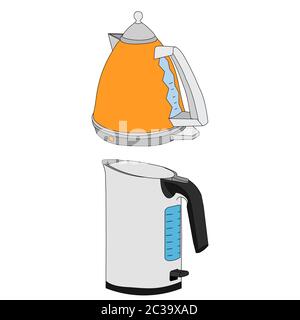 electric kettle, in flat style, set Stock Vector
