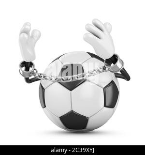 Ball for football in handcuffs with a chain. 3d render. Stock Photo