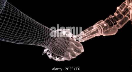 People and Machines Coexisting with Artificial Intelligence Virtual Entity Stock Photo