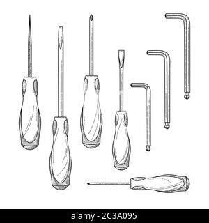 Set of different screwdrivers on a white background. Vector illustration Stock Vector