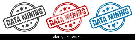 data mining stamp. data mining round isolated sign. data mining label set Stock Vector
