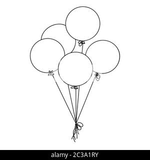 Different balloons. Inflatable balls on a string. Vector illustration in sketch style Stock Vector