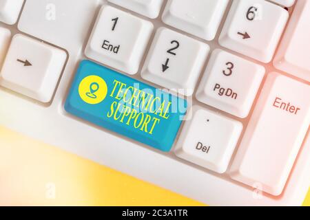 Writing note showing Technical Support. Business concept for a service provided by a hardware or software company Stock Photo