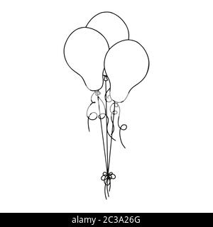 Different balloons. Inflatable balls on a string. Vector illustration in sketch style Stock Vector