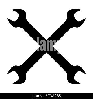 Two crossed mechanics open ended spanners in silhouette on a white background Stock Photo