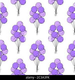 Seamless pattern. Different balloons. Inflatable balls on a string. Vector illustration in sketch style Stock Vector