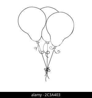 Different balloons. Inflatable balls on a string. Vector illustration in sketch style Stock Vector