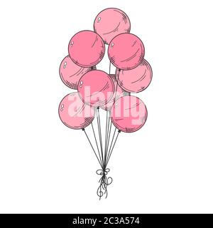 Different balloons. Inflatable balls on a string. Vector illustration in sketch style Stock Vector