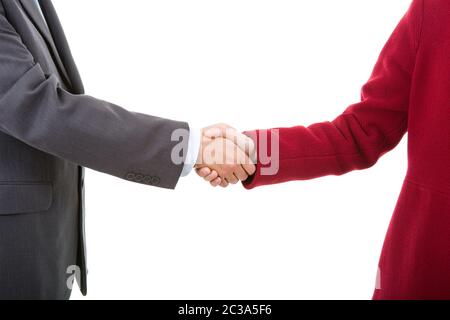 business couple shaking hands isolated over a white Stock Photo