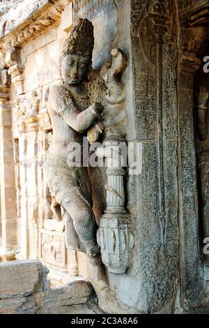 Partially broken stone sculpture at Virupaksha Temple, Pattadakal in District Bagalkot, Karnataka, India, Asia Stock Photo