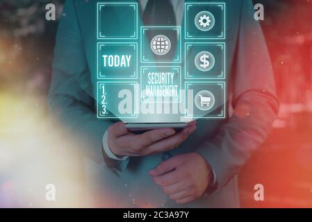Conceptual hand writing showing Security Management. Concept meaning is the identification of an organization s is assets Stock Photo