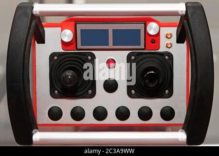 Wireless remote control unit for construction crane Stock Photo