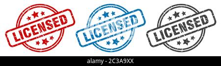 licensed stamp. licensed round isolated sign. licensed label set Stock Vector