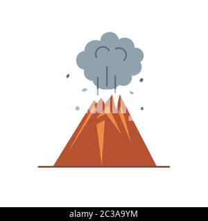 Volcano eruption icon in flat style. Colorful mountain symbol on round ...