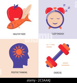 Healthy lifestyle concept icons collection in flat style. Vector illustration with health care symbols. Stock Vector