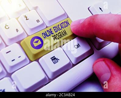 Word writing text Online Education Program. Business photo showcasing Software development and programming courses Stock Photo