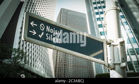 Street Sign Silent versus Noisy Stock Photo