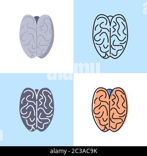 Human brain icon set in line and flat styles. Internal organ symbols collection. Vector illustration. Stock Vector