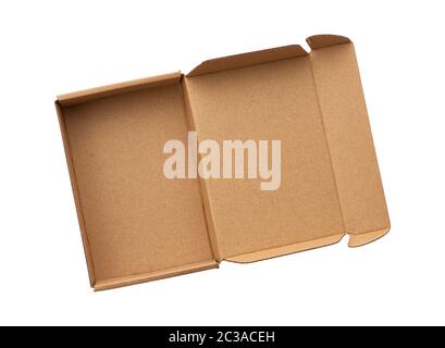 open rectangular small brown box for transporting goods isolated on a white background, top view Stock Photo