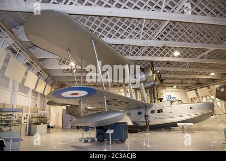 Supermarine Stranraer general reconnaissance aircraft, the final development of the Southampton flying boat. Example from period of the Second world war, WW II aircraft on show at RAF Royal air force Museum Hendon, London UK (117) Stock Photo