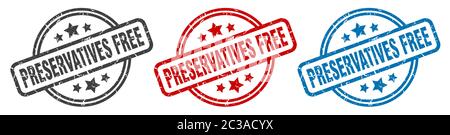 preservatives free stamp. preservatives free round isolated sign. preservatives free label set Stock Vector