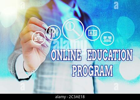 Word writing text Online Education Program. Business photo showcasing Software development and programming courses Stock Photo