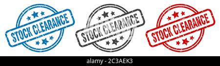 stock clearance stamp. stock clearance round isolated sign. stock clearance label set Stock Vector