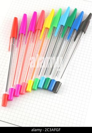 Color pen on the checked paper of notepad Stock Photo