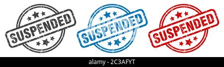suspended stamp. suspended round isolated sign. suspended label set Stock Vector