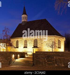 Illuminated church at the old market in the evening, Wattenscheid, Bochum, Germany, Europe Stock Photo