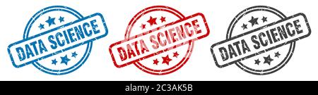 data science stamp. data science round isolated sign. data science label set Stock Vector