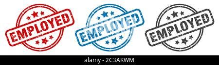 employed stamp. employed round isolated sign. employed label set Stock Vector