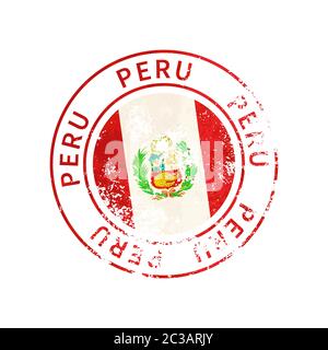 Peru sign, vintage grunge imprint with flag on white Stock Vector
