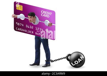 Businessman in credit card burden concept in pillory Stock Photo