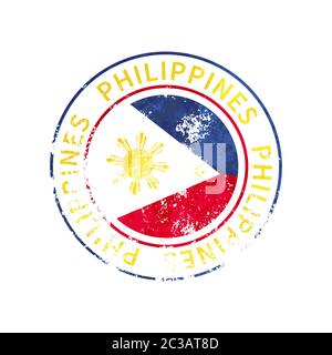 Philippines sign, vintage grunge imprint with flag on white Stock Vector