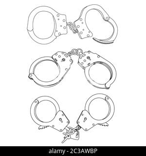 white background, simple sketch of handcuffs, set Stock Vector