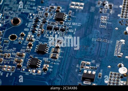 printed circuit Board with chips and radio components electronics Stock Photo