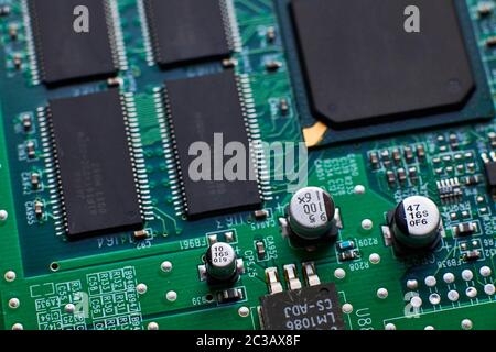 printed circuit Board with chips and radio components electronics Stock Photo