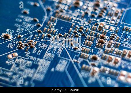 printed circuit Board with chips and radio components electronics Stock Photo