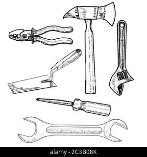 construction tool set of sketches Stock Vector