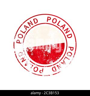 Poland sign, vintage grunge imprint with flag on white Stock Vector