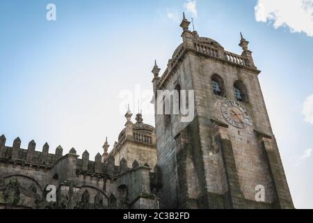 architectural detail of the Porto Cathedral in the historic city center on a fall day Stock Photo