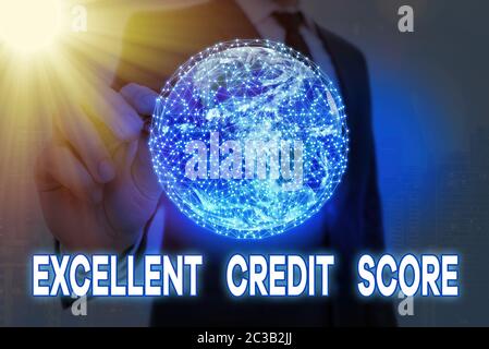 Handwriting text Excellent Credit Score. Conceptual photo an individual s is report of financial standing and capacity to pay Elements of this image f Stock Photo