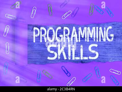 Text sign showing Programming Skills. Business photo text expertise required to program according to constraints Stock Photo