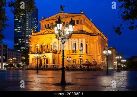 Illuminated old opera house in Frankfurt at night Stock Photo