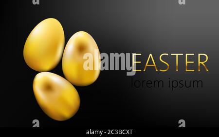 Golden easter eggs on black gradient background. Place for text. Vector Stock Vector