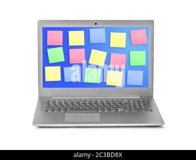 Sticky Note Papers on Notebook computer Screen Stock Photo