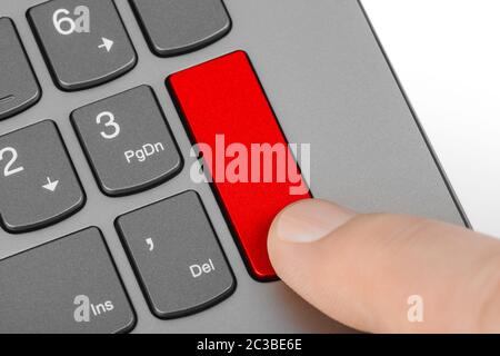 Computer notebook keyboard with blank red key Stock Photo