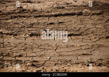 very dry terrain with cracks, global warming concept Stock Photo